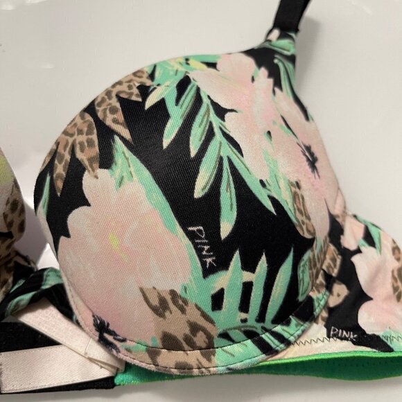 PINK Victoria’s Secret Women’s Leopard Floral Wear Everywhere Push Up Bra 32C - Picture 3 of 7